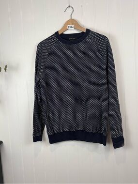 Porter + Ash Textured Knit Sweater Navy White Crewneck Classic Minimalist